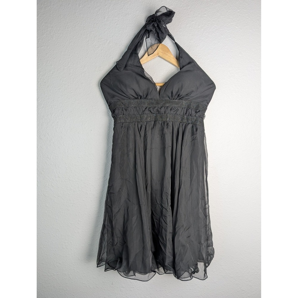 Venus Dress Womens 10 Black Knee Length Halter Fit & Flare Beaded Party Chiffon